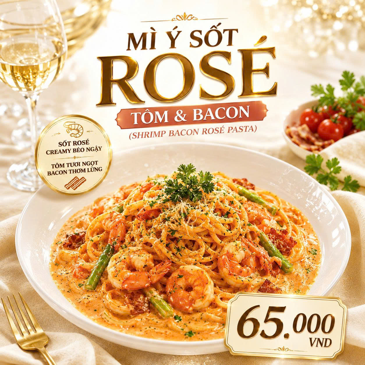 Mì Ý Sốt Rosé Tôm & Bacon